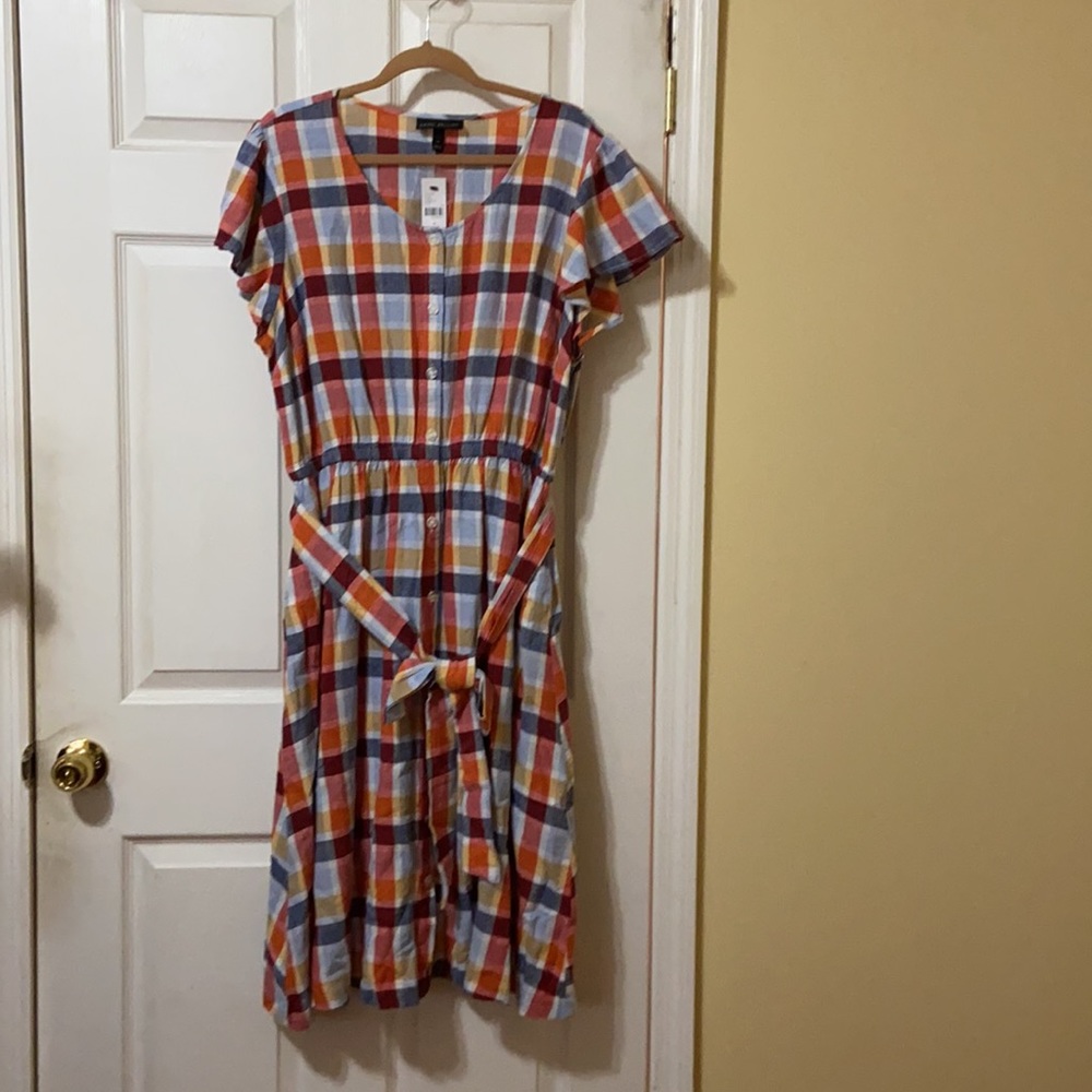 NWT Button-Front Plaid Fit & Flare Dress